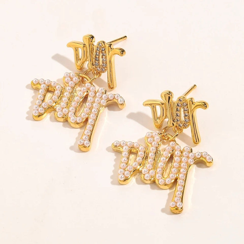 Copper Pave Script Letter Stud Earrings