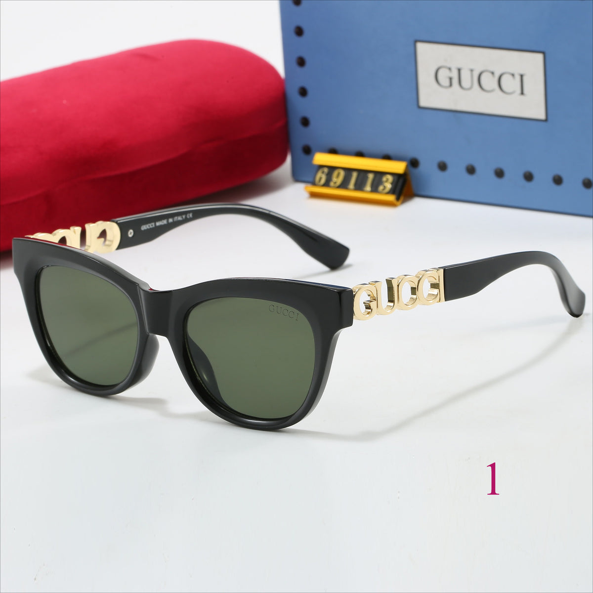 Soft-Square Sunglasses with Decorative Metal Temples