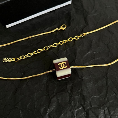 Striped Interlocking-C Pendant Necklace