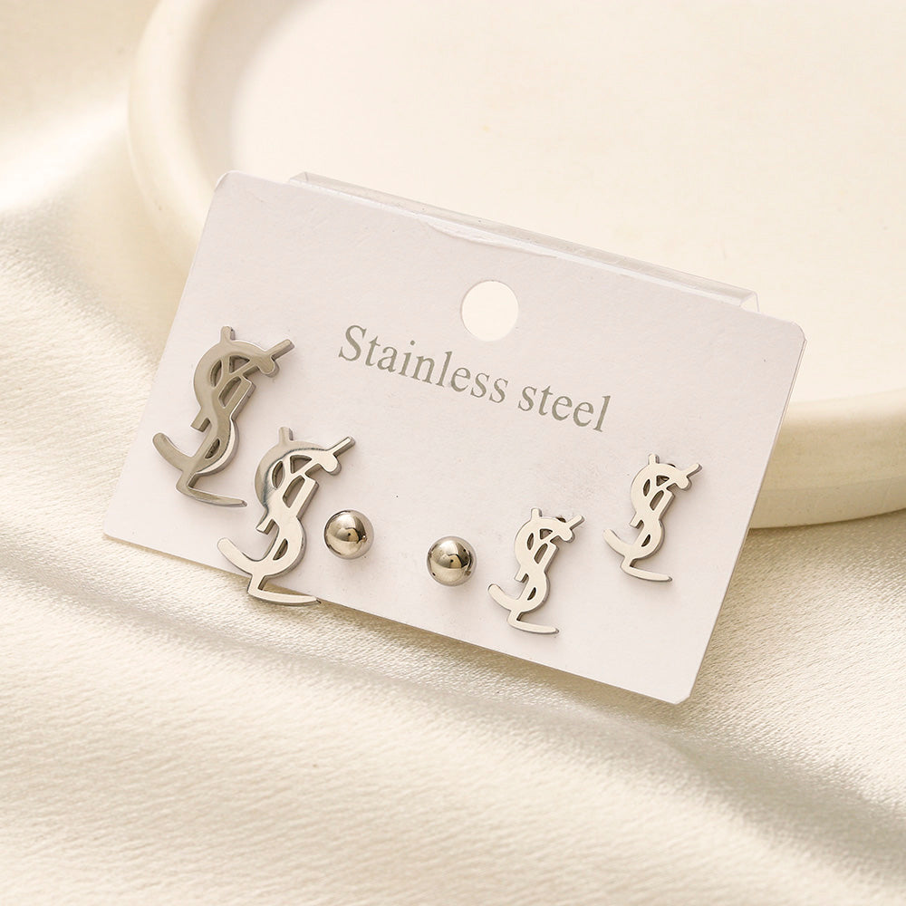 304 Stainless Steel Pave S-Shaped Letter Stud Earrings