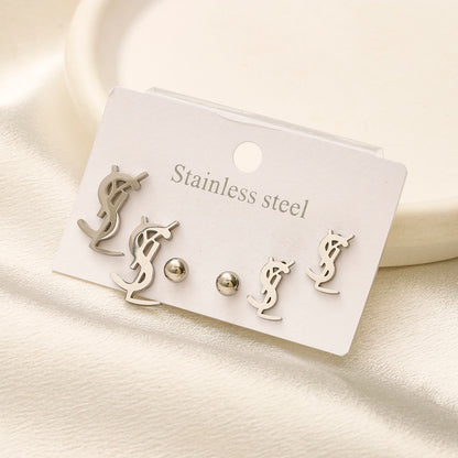 304 Stainless Steel Pave S-Shaped Letter Stud Earrings
