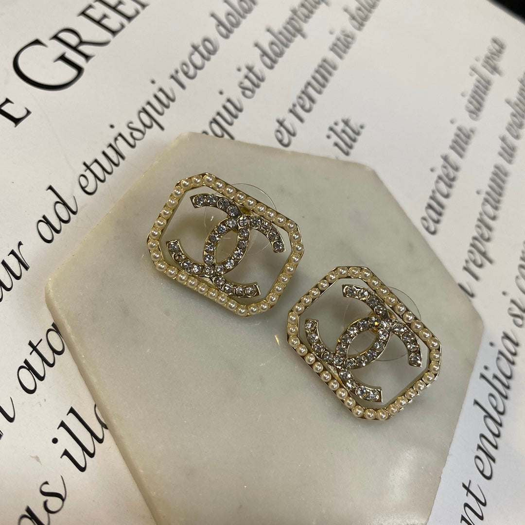 Black Rectangle Pave-Edge Stud Earrings