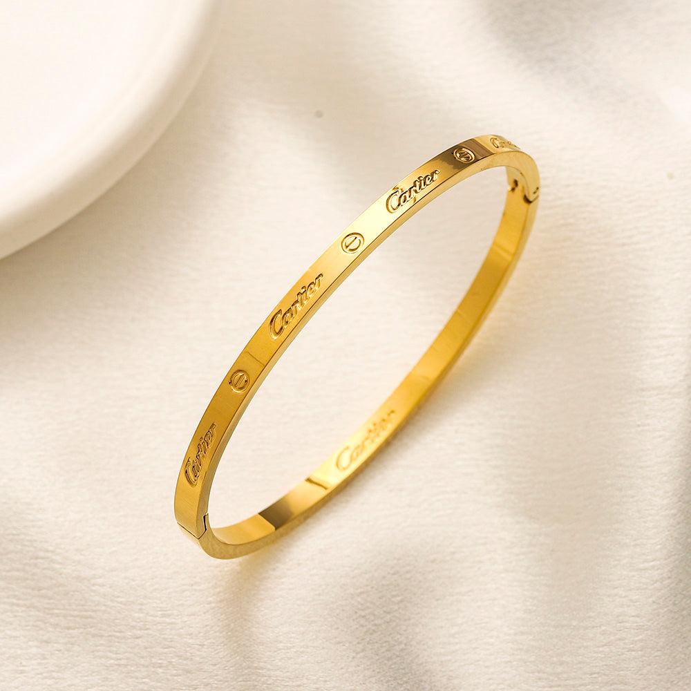 304 Stainless Steel Polished Engraved Slim Bangle Bracelet