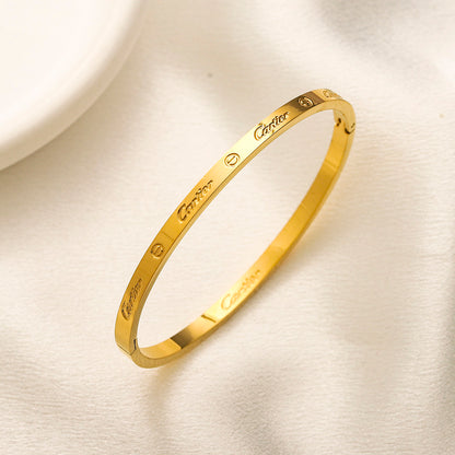 304 Stainless Steel Polished Engraved Slim Bangle Bracelet