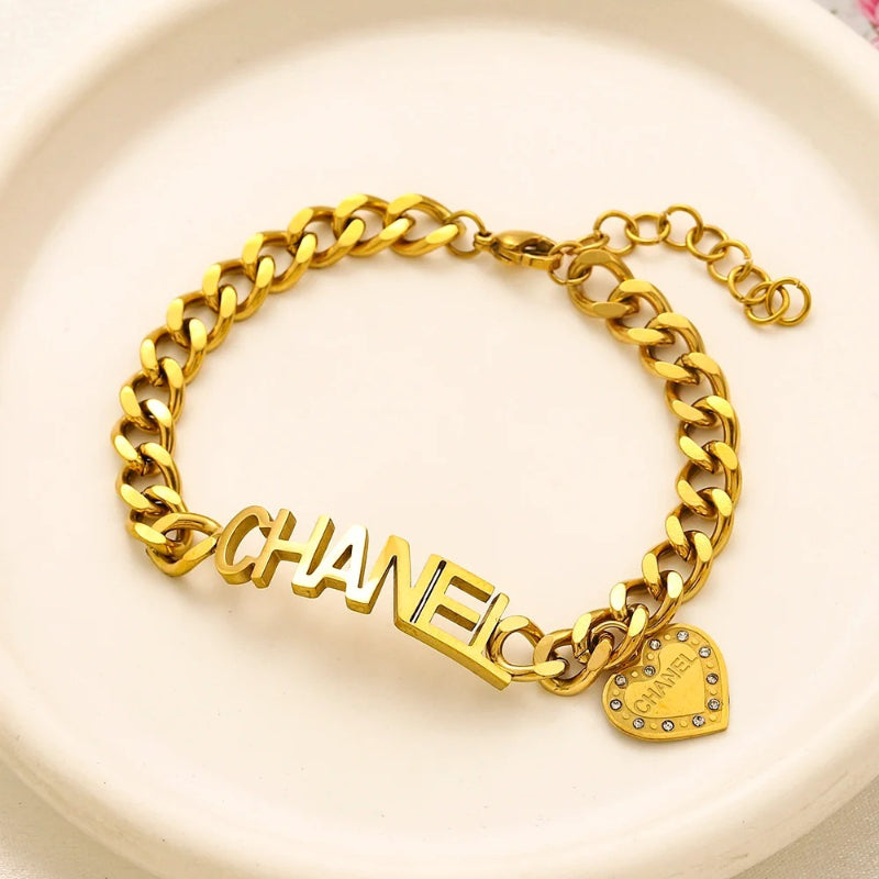 304 Stainless Steel Lettering Curb Chain Bracelet with Heart Charm
