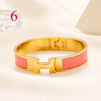 304 Stainless Steel Color-Inlay H-Clasp Bangle Bracelet