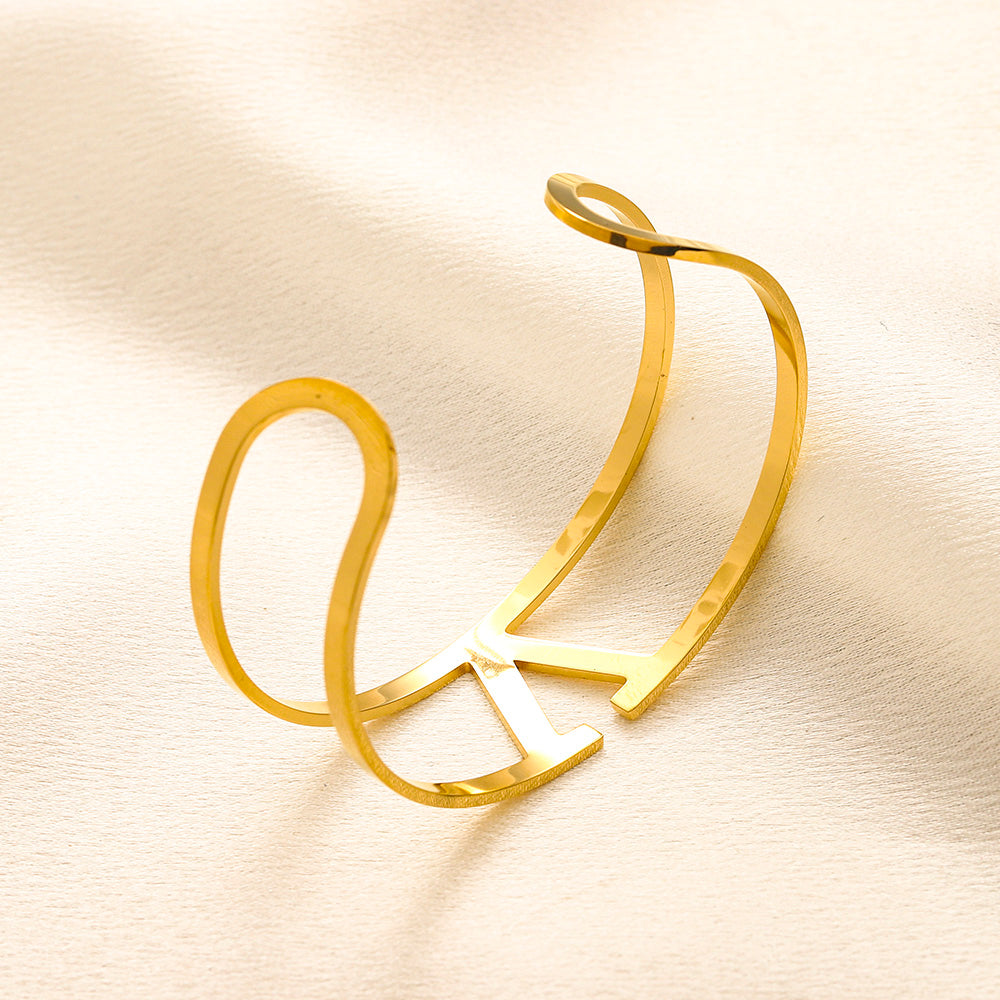 304 Stainless Steel Double Band V-Motif Cuff Bracelet