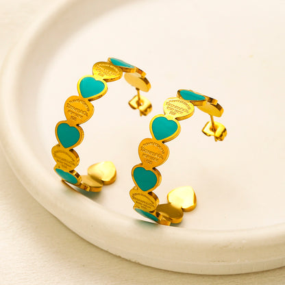 304 Stainless Steel Colorful Heart-Link Hoop Earrings