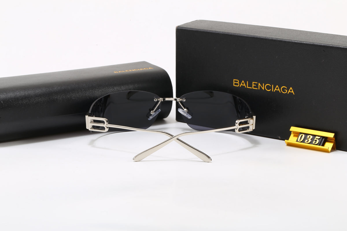 Rimless Rectangular Sunglasses with Sculpted Temple Detail