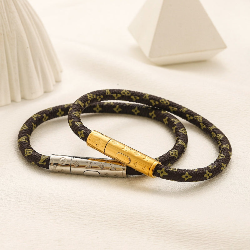 304 Stainless Steel Monogram Cord Barrel-Clasp Bracelet