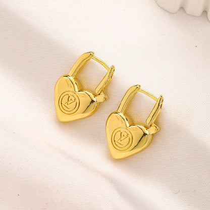304 Stainless Steel Heart Lock Huggie Earrings