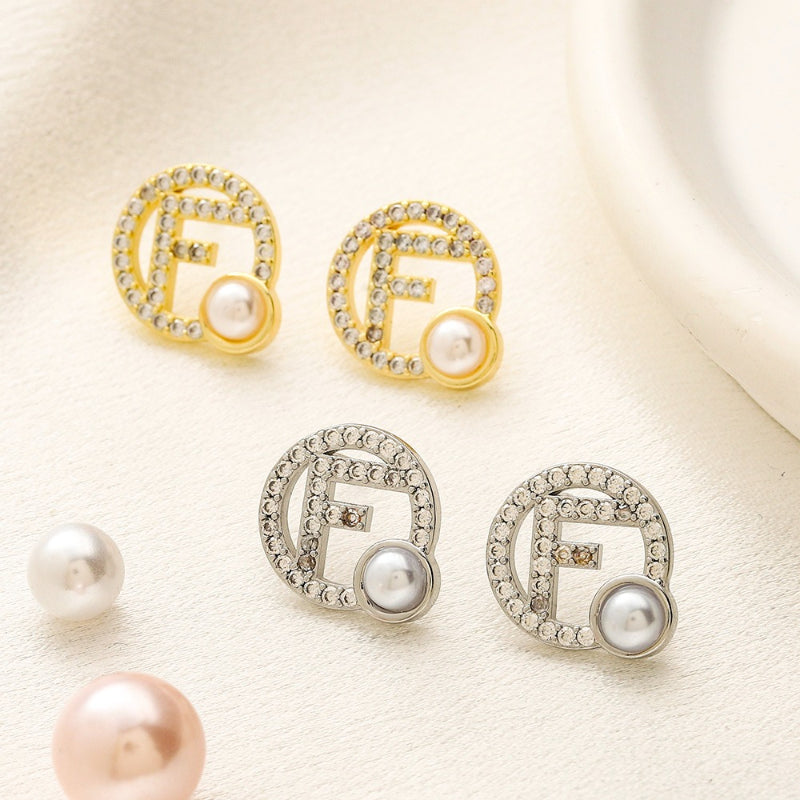 304 Stainless Steel Pearl-Effect & Pave Round Stud Earrings