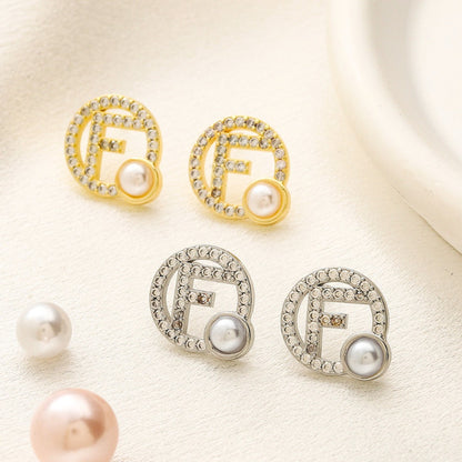 304 Stainless Steel Pearl-Effect & Pave Round Stud Earrings