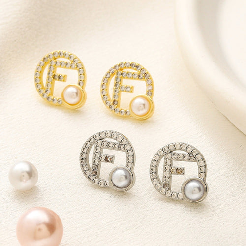 304 Stainless Steel Pearl-Effect & Pave Round Stud Earrings