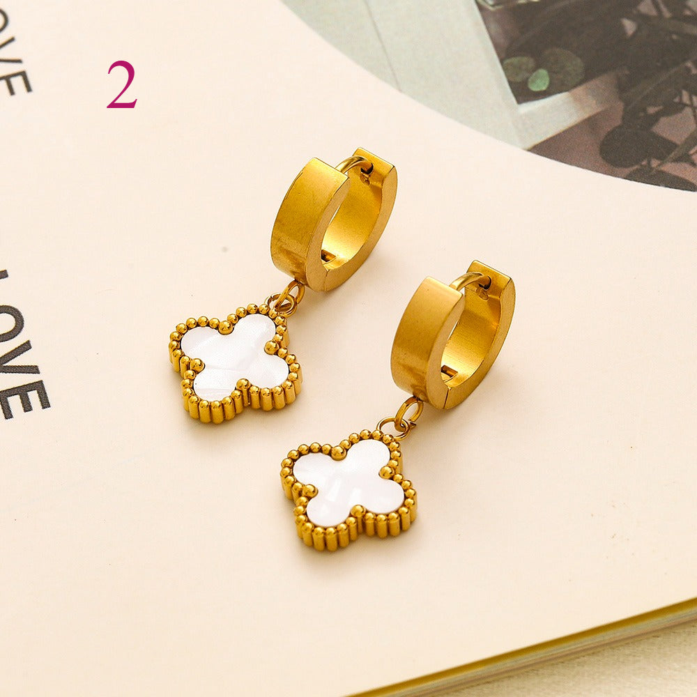 304 Stainless Steel Colorful Quatrefoil Stud Earrings