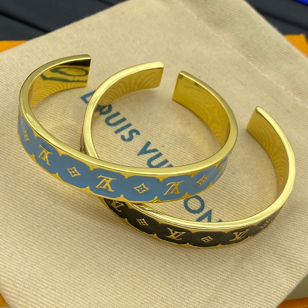 Color-Inlay Floral Monogram Bangle Bracelet