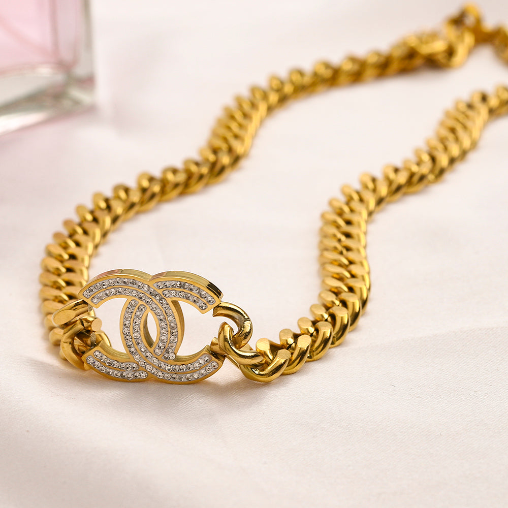 304 Stainless Steel Interlocking-C Curb Chain Bracelet & Necklace - Individual or Set