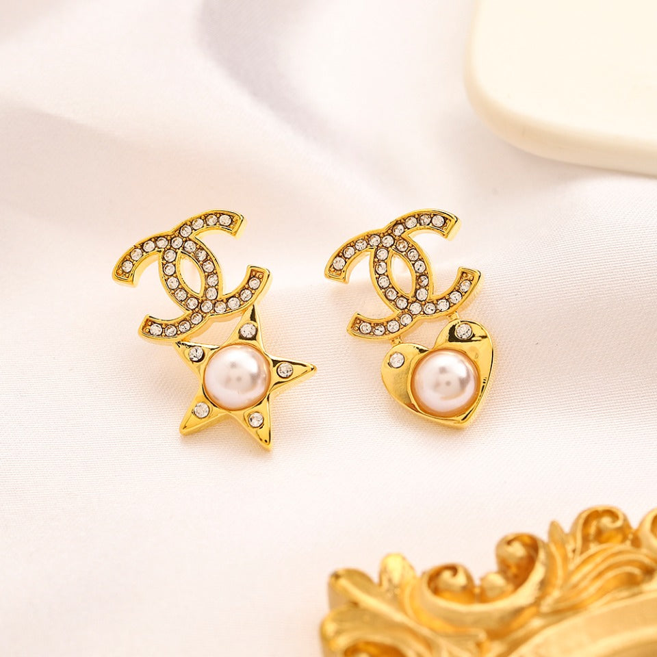 Alloy Asymmetric Star & Heart Pearl-Effect Earrings