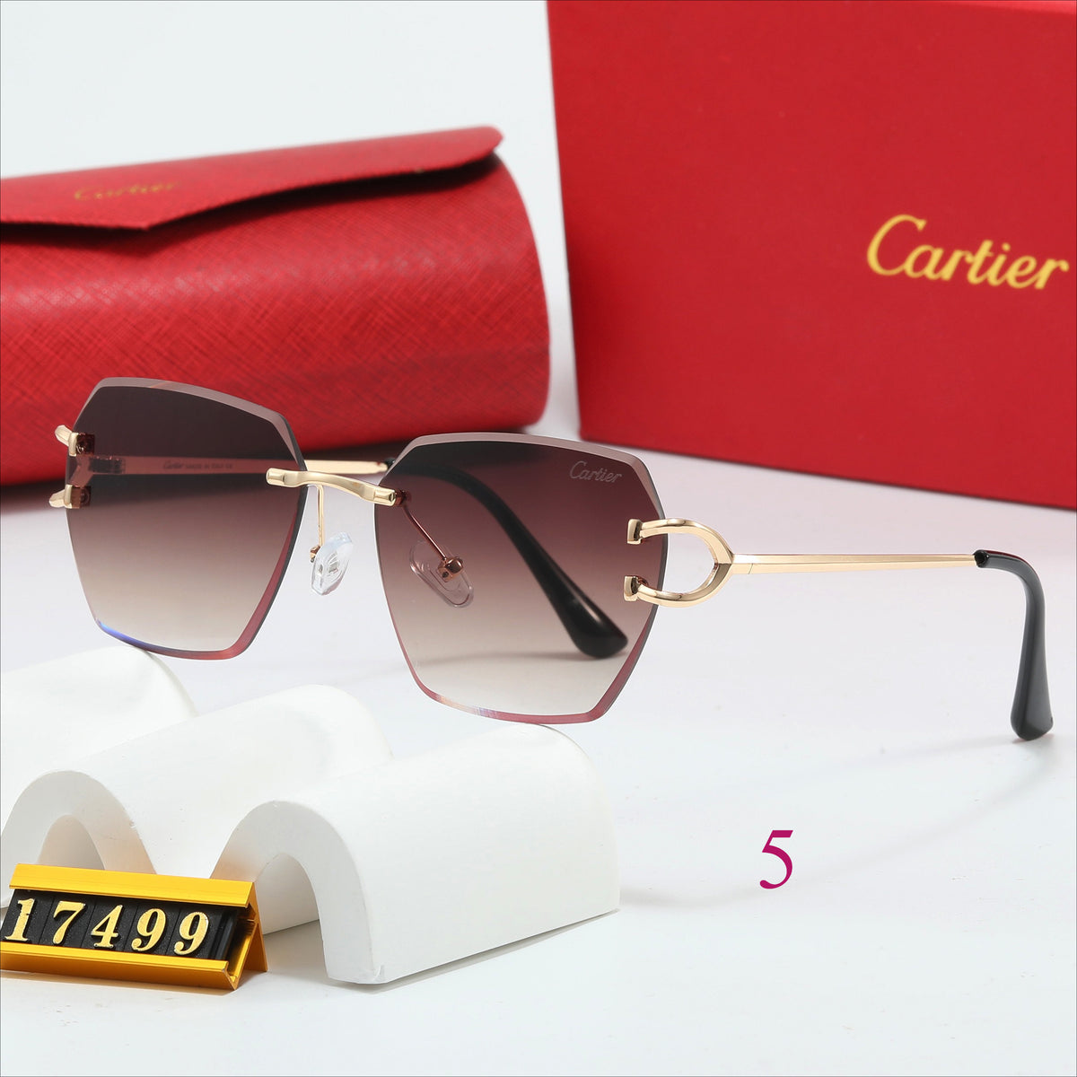 Rimless Square Sunglasses with Broad Sculpted Temples