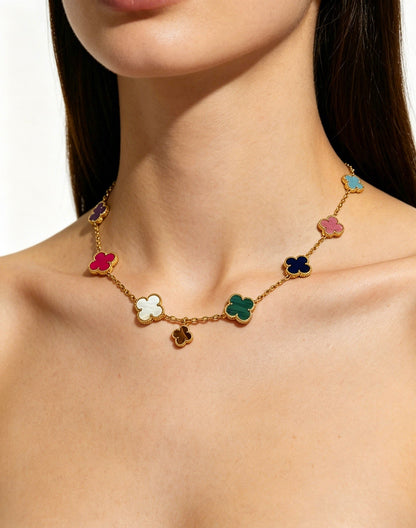 Multicolor Quatrefoil Station Necklace