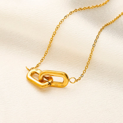 304 Stainless Steel Two-Tone Interlocking Oval Pendant Necklace