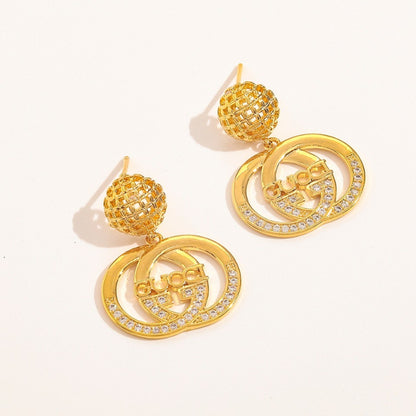 304 Stainless Steel Textured Round Interlocking-G Drop Earrings