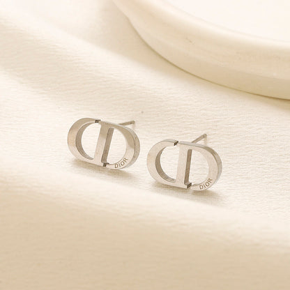 304 Stainless Steel Polished Oval Letter Stud Earrings