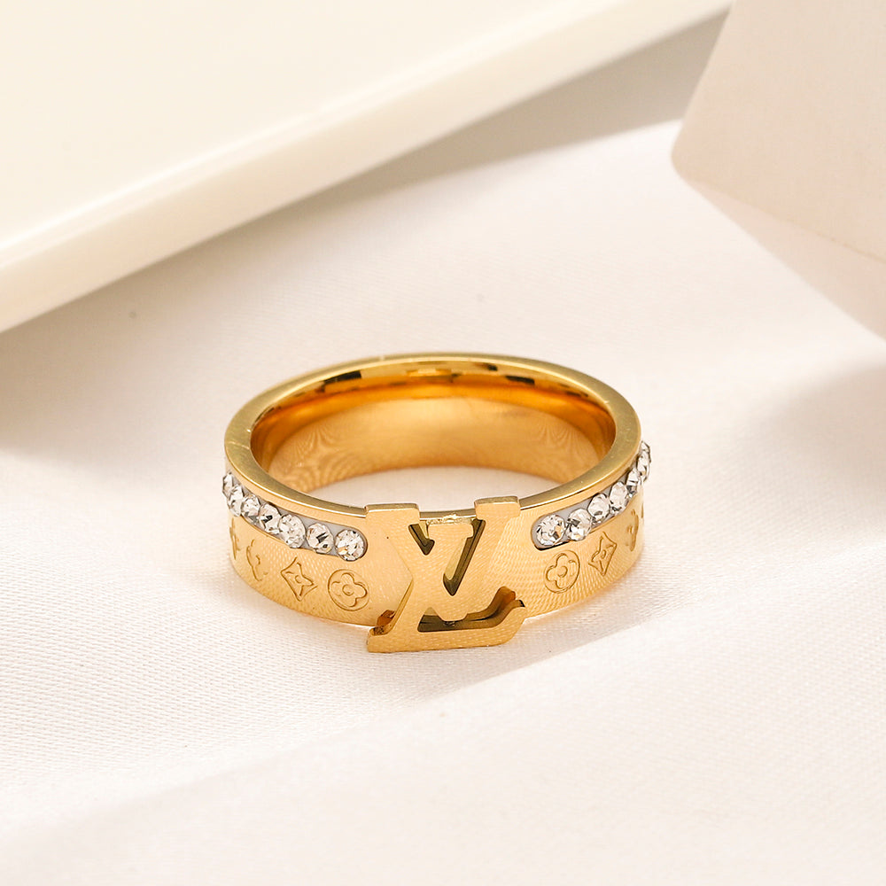 Copper Zirconium Real Gold Plated Ring,Rings Collection、L*V  Series
