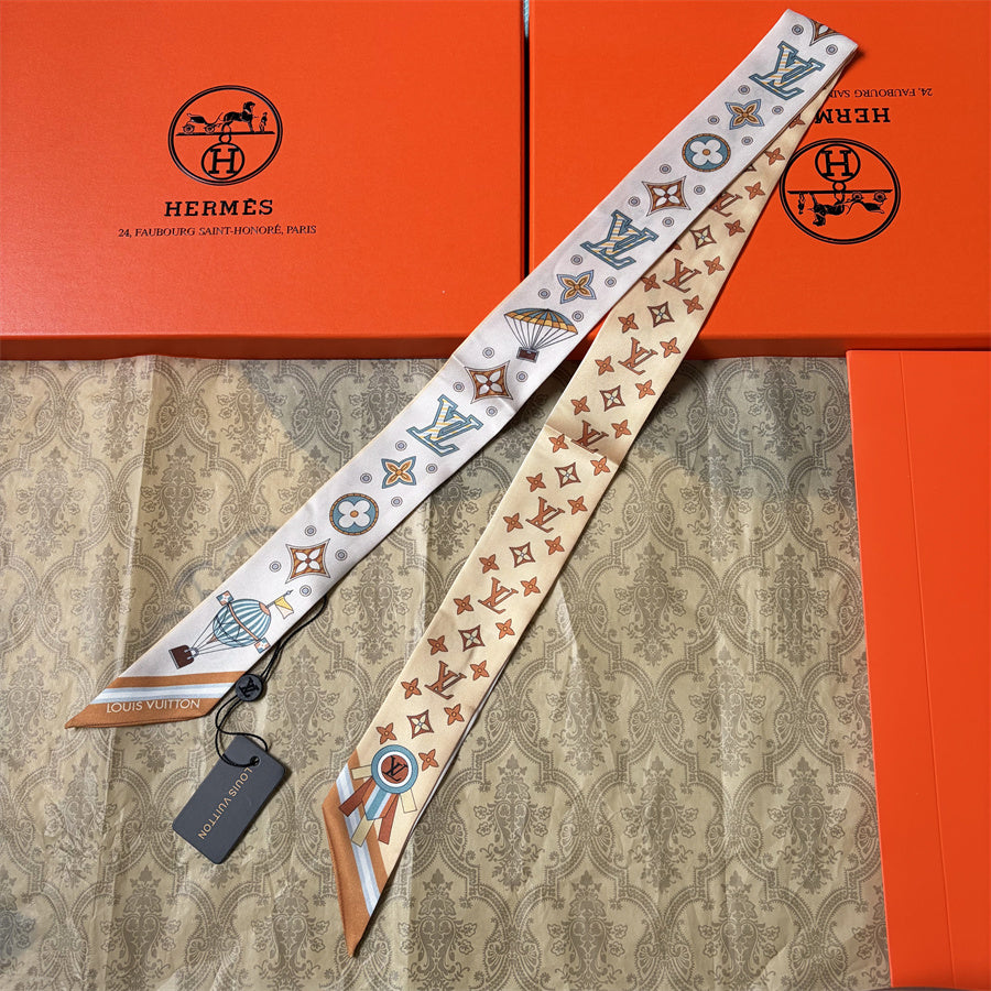 Geometric Floral Monogram Ribbon Scarf - 5 x 120 cm