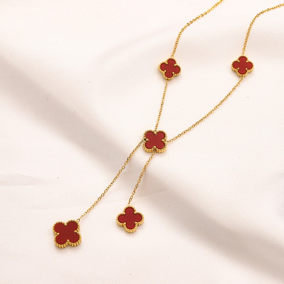 304 Stainless Steel Triple Quatrefoil Station Necklace