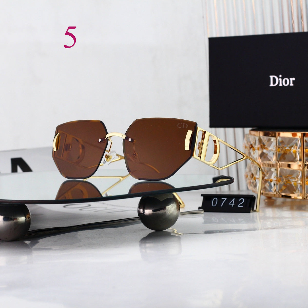 Rectangular Metal Sunglasses with Twin Bridge Bars