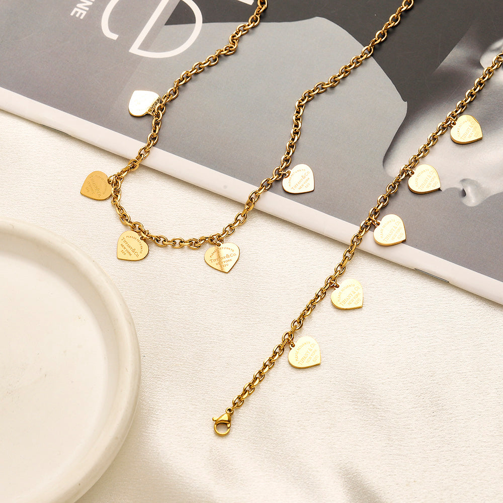 304 Stainless Steel Heart Station Bracelet & Necklace - Individual or Set