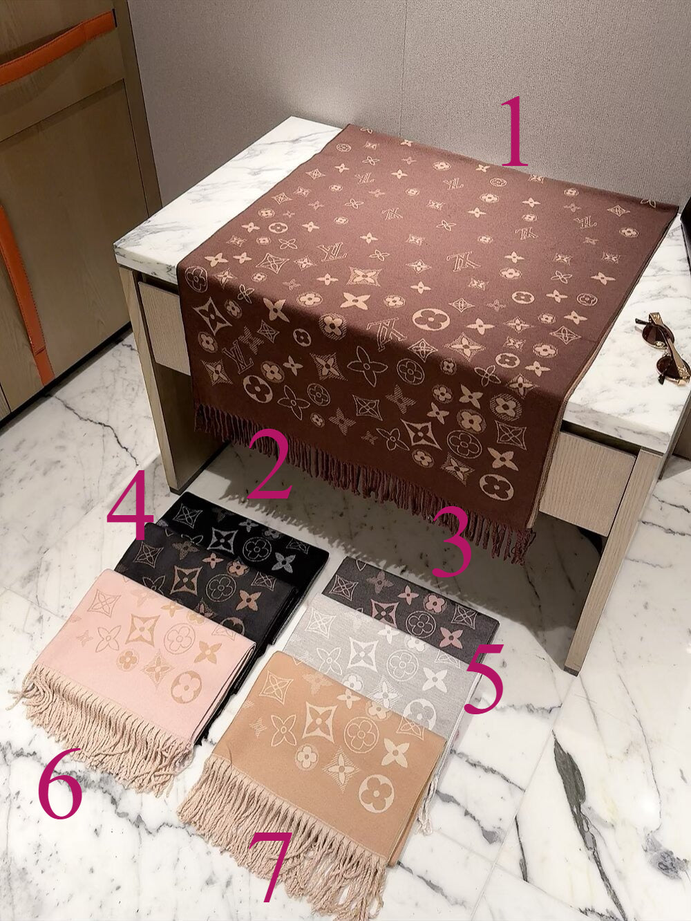 Allover Floral Monogram Wrap Scarf