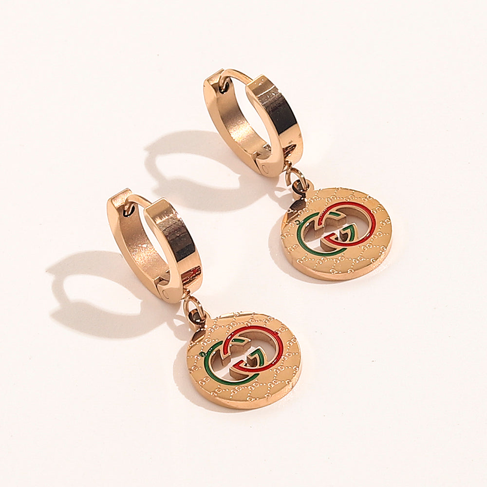 304 Stainless Steel Colored Disc Charm Huggie Earrings