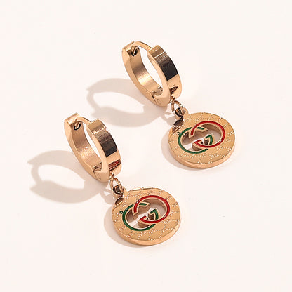 304 Stainless Steel Colored Disc Charm Huggie Earrings