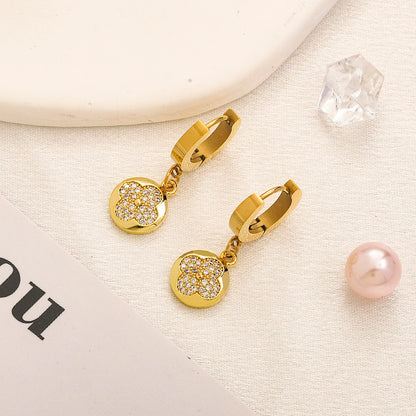 304 Stainless Steel Textured Disc Charm Huggie Earrings