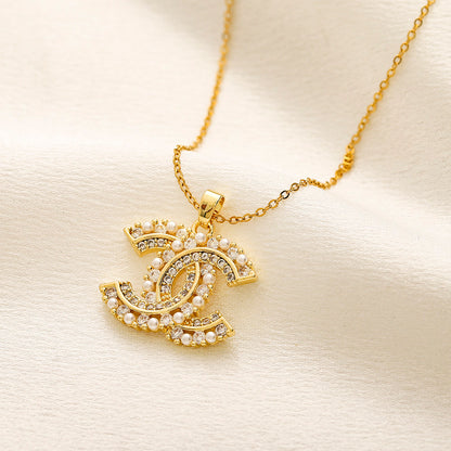 Copper Ornate Pave Interlocking-C Pendant Necklace