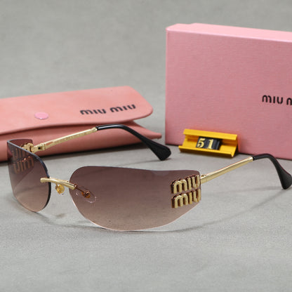 Rimless Rectangle Sunglasses with Logo Temple Panels