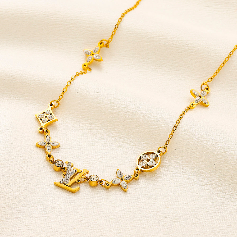 304 Stainless Steel Floral Monogram Bracelet & Necklace - Individual or Set