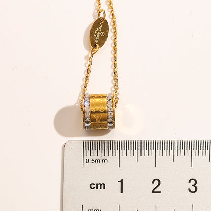 304 Stainless Steel Pave-Edge Barrel Pendant Necklace