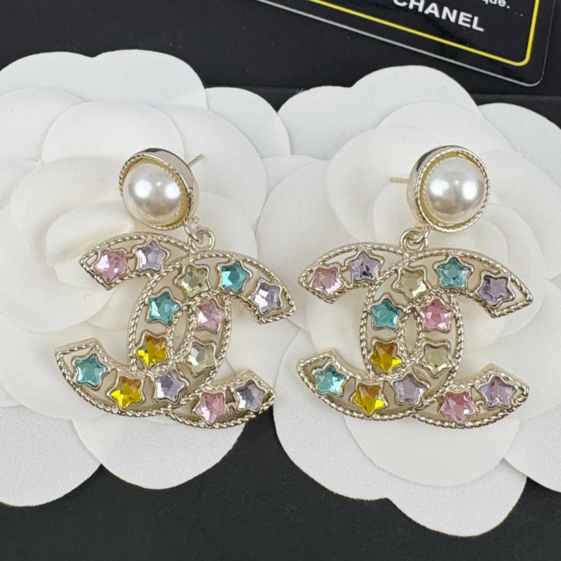 Pearl-Effect & Multicolor Stone Drop Earrings