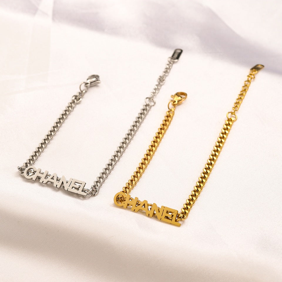 304 Stainless Steel Letter-Bar Chain Bracelet & Necklace - Individual or Set