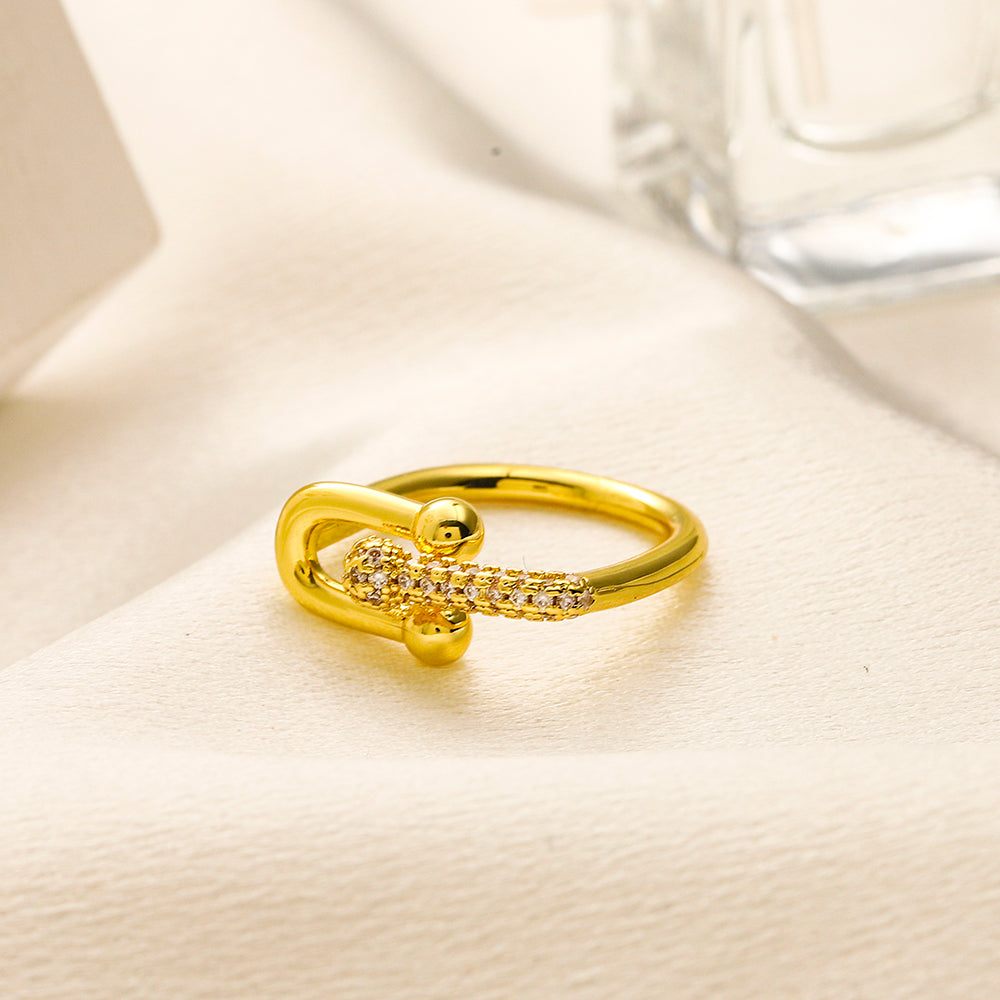 Copper Zirconium Real Gold Plated Ring,Rings Collection、T*ffany Series