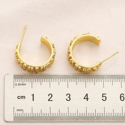 304 Stainless Steel Pave Letter Band Hoop Earrings