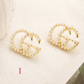 304 Stainless Steel Beaded Interlocking-G Stud Earrings