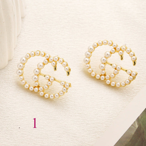 304 Stainless Steel Beaded Interlocking-G Stud Earrings