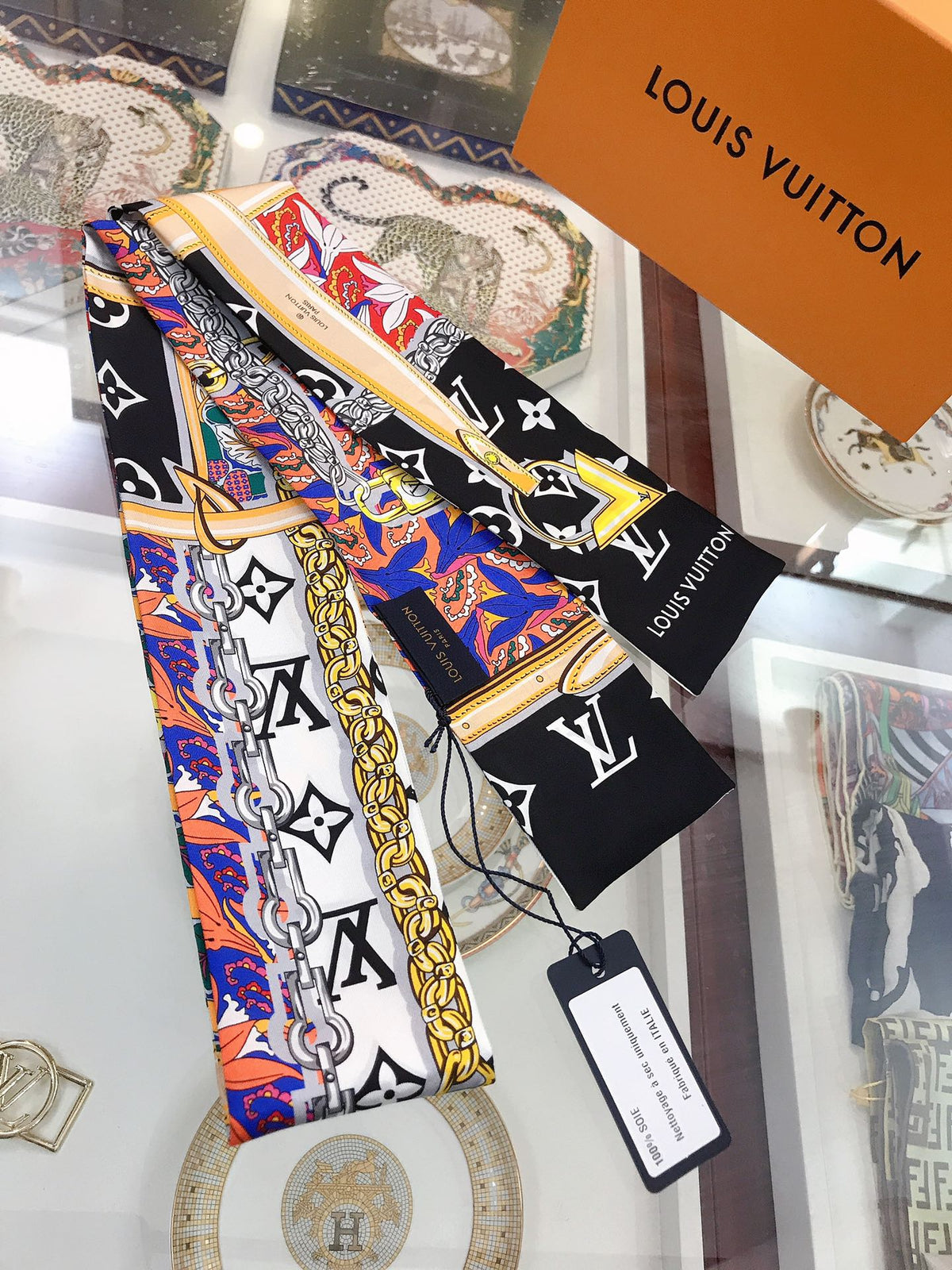 Belt & Floral Monogram Ribbon Scarf - 5 x 120 cm