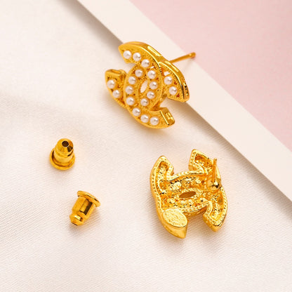 Alloy Pearl-Effect Interlocking-C Stud Earrings