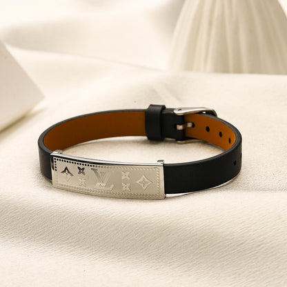 304 Stainless Steel Engraved Bar & Strap Bracelet