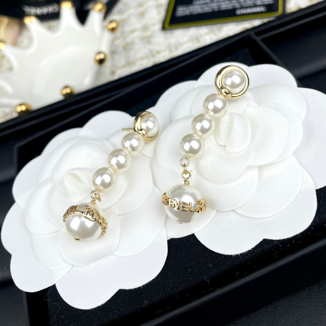 Pearl-Effect Bead Line Drop Earrings